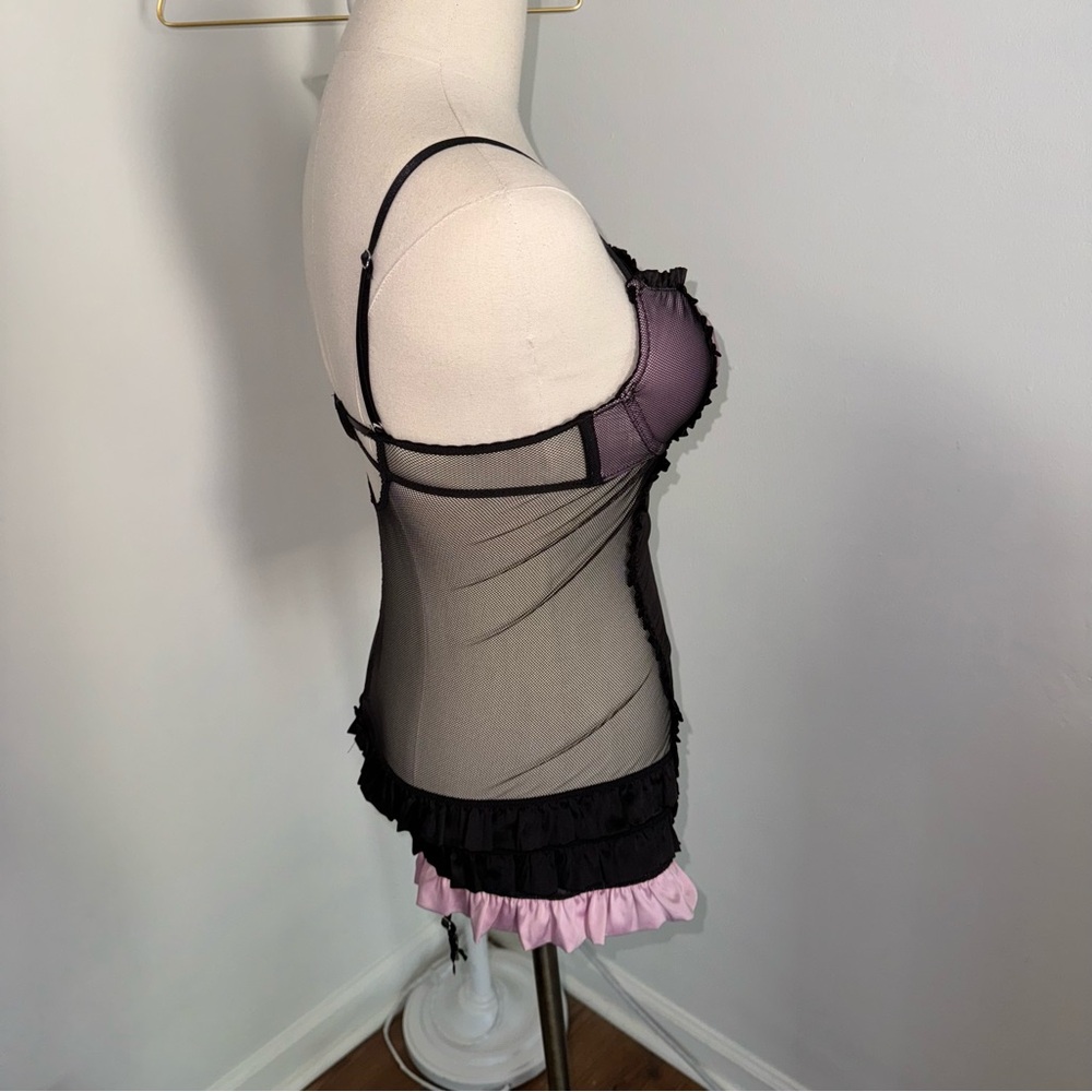 Victoria’s Secret 34B Sexy Little Things Pink Black Lingerie Baby Doll Dress - Picture 3 of 7